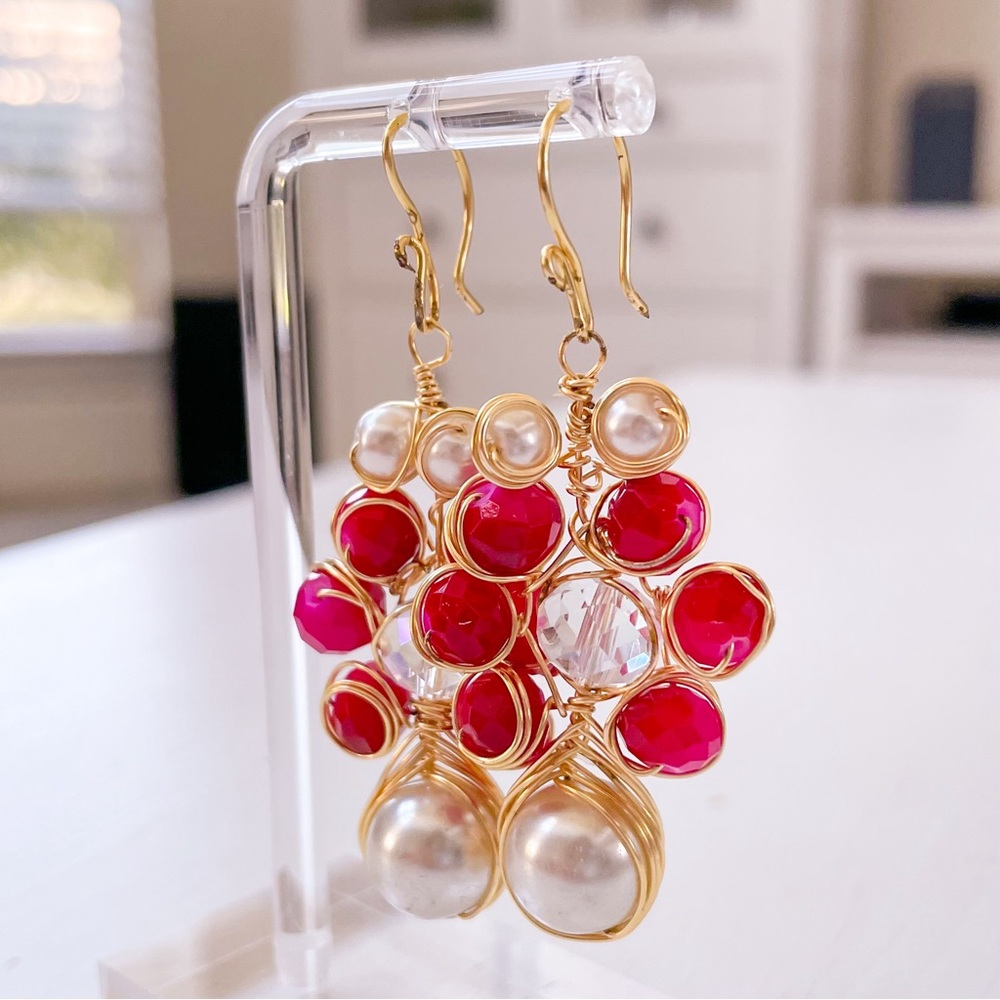 Pink and Pearl Glass Beads Earrings